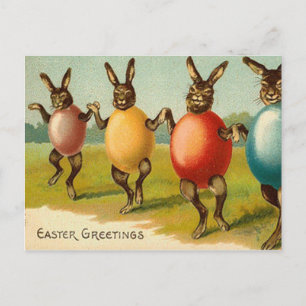 Happy Paaster Bunny's dansen in eierendat Feestdagenkaart