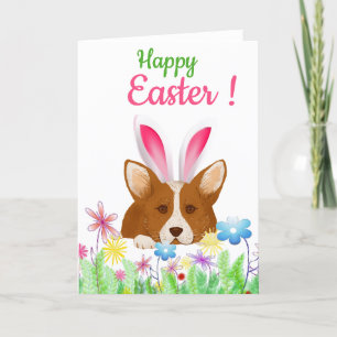 Happy Paaster Card   Corgi met paasbunny Ear Feestdagen Kaart