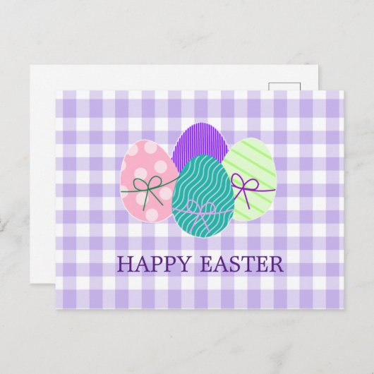 Happy Paaster Country Lavender Gingham Pattern Feestdagenkaart (Voorkant / Achterkant)