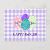 Happy Paaster Country Lavender Gingham Pattern Feestdagenkaart (Voorkant)