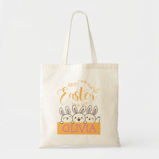 Happy Paaster Cute Bunny (aangepaste naam) Tote Bag (Voorkant)