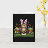 Happy Paaster Cute Bunny Cat Eggs Basket Easter Ca Kaart (Gele Bloem)