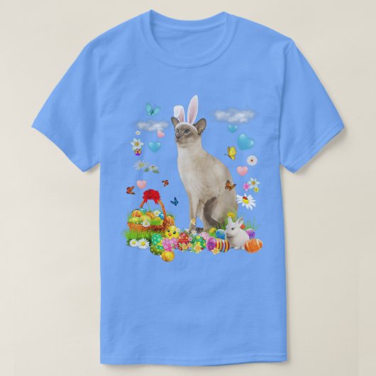 Happy Paaster Cute Bunny Cat Tonkinese Eggs Basket T-shirt (Design voorkant)