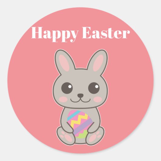 Happy Paaster Cute Bunny Classic Round Sticker (Voorkant)