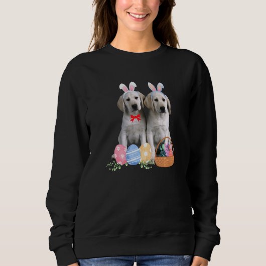 Happy Paaster Cute Bunny Dog Eggs Basket Mannen Vr Trui (Voorkant)