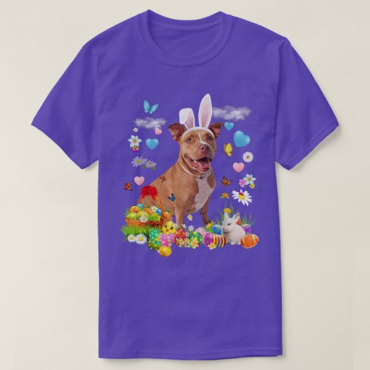 Happy Paaster Cute Bunny Dog Pitbull Eggs Basket F T-shirt (Design voorkant)