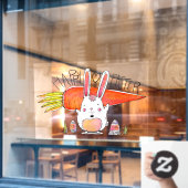 Happy Paaster Cute Bunny Holding Carrot Raamsticker (Cafe Raam)