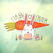 Happy Paaster Cute Bunny Holding Carrot Raamsticker (Vel 3)