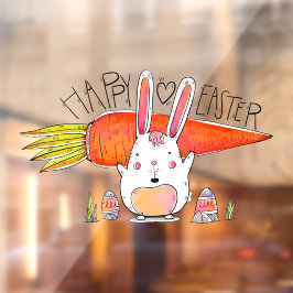 Happy Paaster Cute Bunny Holding Carrot Raamsticker