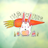 Happy Paaster Cute Bunny Holding Carrot Raamsticker (Vel 3)