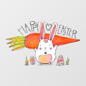 Happy Paaster Cute Bunny Holding Carrot Raamsticker (Vel)