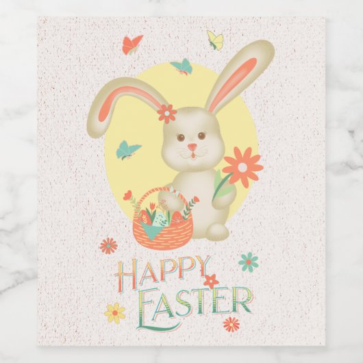 Happy Paaster Cute Bunny Pink Pastel Wijn Etiket (Enkel label)