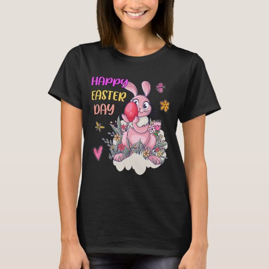 Happy Paaster Cute Bunny Rabbit met eieren T-shirt (Voorkant)