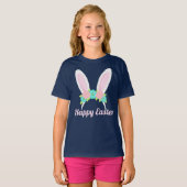 Happy Paaster Cute Pink Bunny Ears Girls T-shirt (Voorkant volledig)