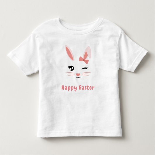 Happy Paaster Cute Pink Bunny Face Kinder Shirts (Voorkant)