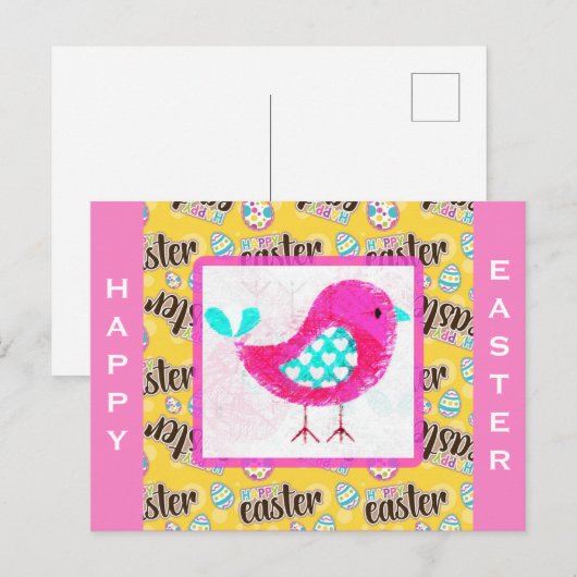 Happy Paaster Cute Pink Chick Briefkaart (Voorkant / Achterkant)