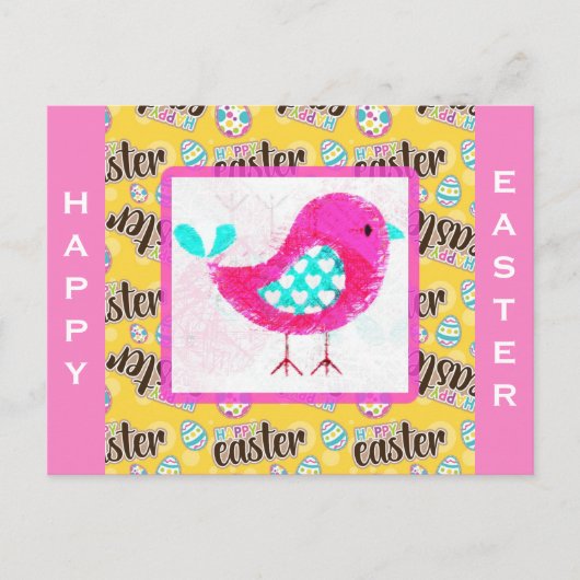 Happy Paaster Cute Pink Chick Briefkaart (Voorkant)