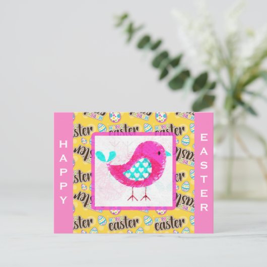 Happy Paaster Cute Pink Chick Briefkaart (Staand voorkant)