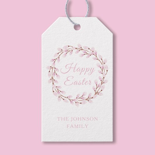 Happy Paaster Cute Pink Waterverf Pussy Willow Cadeaulabel