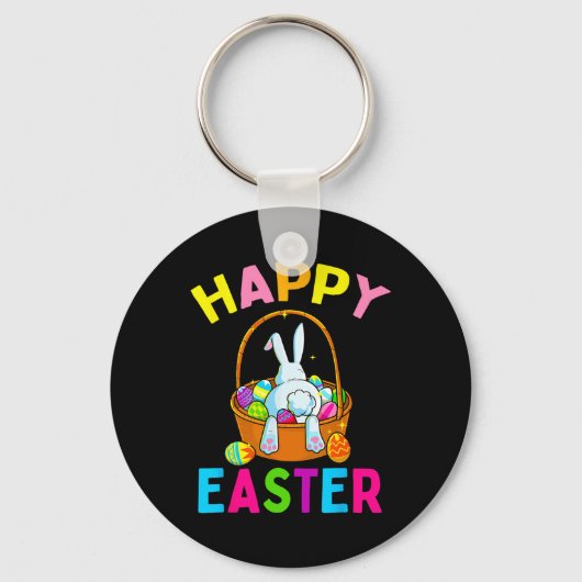 Happy Paaster Day Bunny Hunting Chocolate Eggs Egg Sleutelhanger (Voorkant)