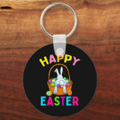 Happy Paaster Day Bunny Hunting Chocolate Eggs Egg Sleutelhanger (Voorkant)