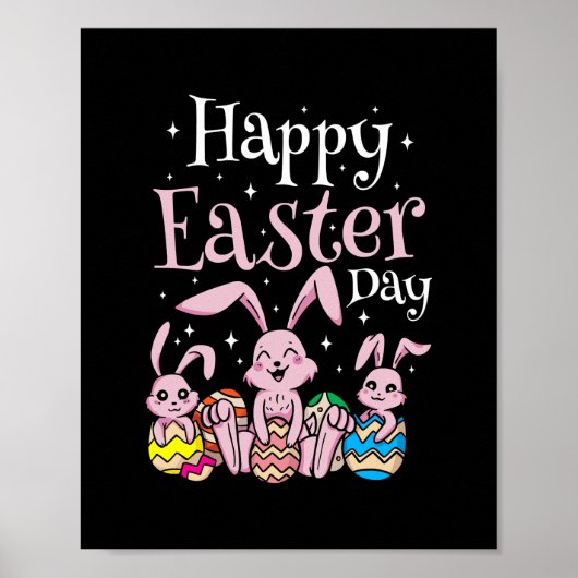 Happy Paaster Day Bunny Rabbit Eggs Hunting Poster (Voorkant)
