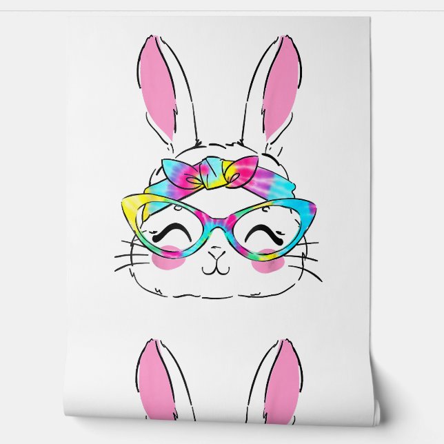 Happy Paaster Day Cute Bunny Rabbit Face Tie Dye Behang (Afrollen)