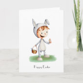 Happy paaster Egg Hunt Boy met Bunny Costume Kaart (Voorkant)