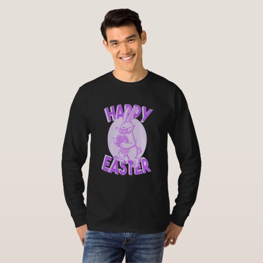 Happy Paaster Face Mask Bunny Pastel Paars T-shirt (Voorkant volledig)