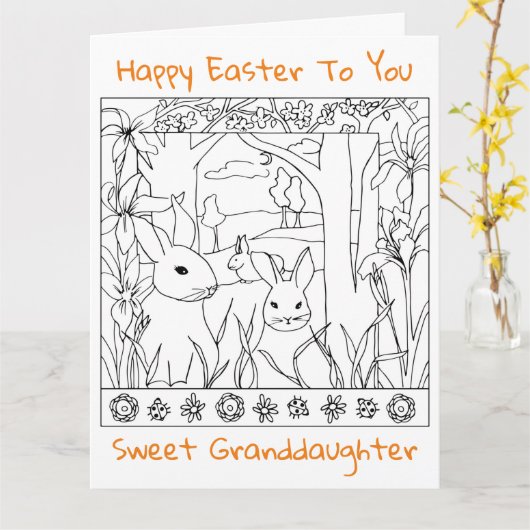 Happy Paaster Granddochter Colour Page Rabbits Kaart (Gele Bloem)