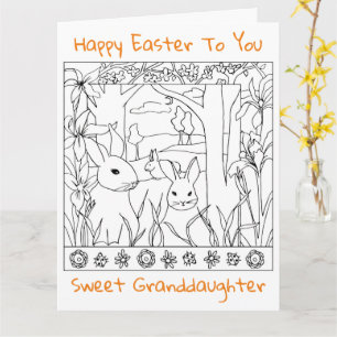 Happy Paaster Granddochter Colour Page Rabbits Kaart