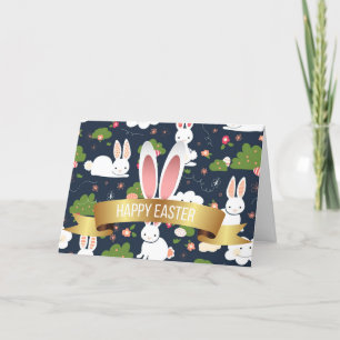 Happy Paaster Holiday Bunny Floral Holiday-kaarten Feestdagen Kaart