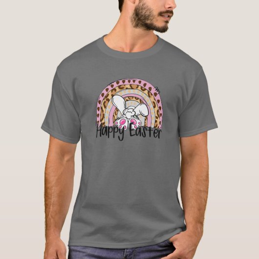 Happy Paaster Leopard Rainbow Cute Bunny Tail East T-shirt (Voorkant)