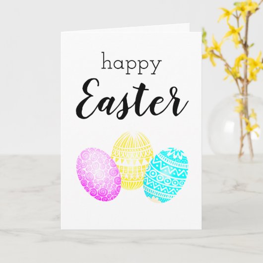 Happy Paaster Pastel Egg Wenskaart Kaart (Gele Bloem)