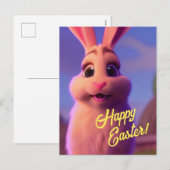 Happy Paaster Pink Bunny Briefkaart (Voorkant / Achterkant)