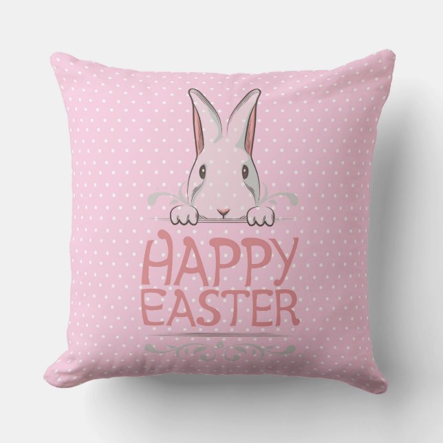 Happy Paaster Pink Polka Dot Pillow Kussen (Voorkant)