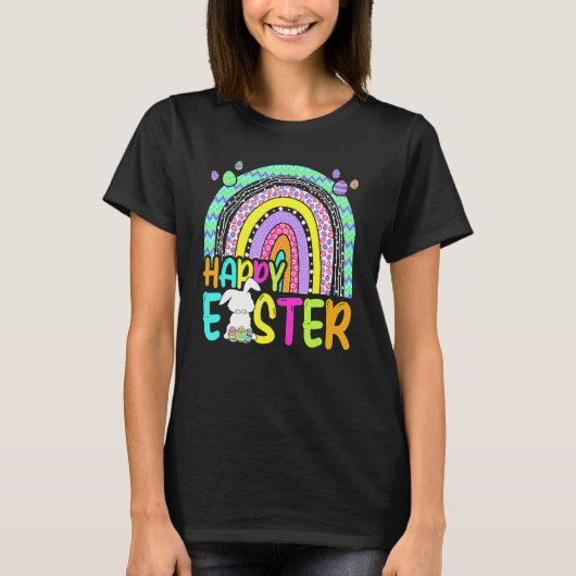 Happy Paaster Rainbow Bunny Easter Rabbit Hunti T-shirt (Voorkant)