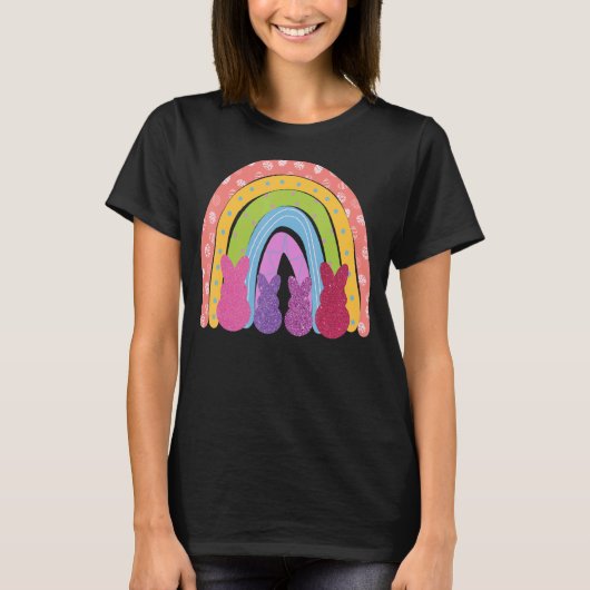 Happy Paaster Rainbow outfit Cute Easter Bunny Sil T-shirt (Voorkant)