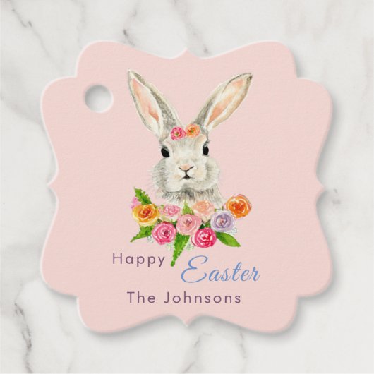 Happy Paaster schattige Bunny roze Bedankjes Labels (Voorkant)