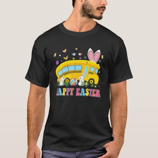 Happy Paaster School Bus Cute Bunny Easter Dag T-shirt (Voorkant)