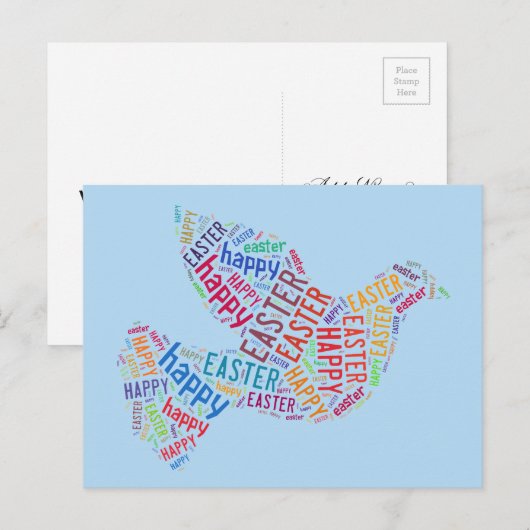 Happy Paaster Typography Dove Spring Blue Feestdagenkaart (Voorkant / Achterkant)