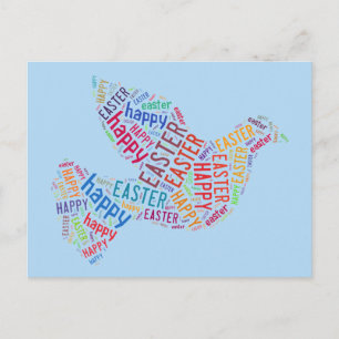Happy Paaster Typography Dove Spring Blue Feestdagenkaart