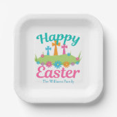 Happy Paful Floral Crosses Custom Party Papieren Bordje (Voorkant)