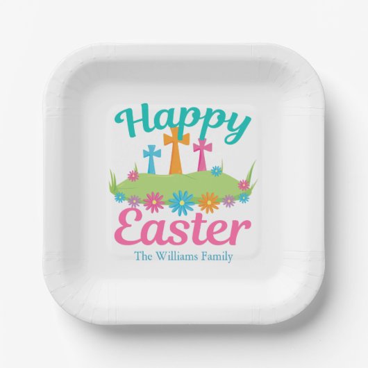 Happy Paful Floral Crosses Custom Party Papieren Bordje (Voorkant)