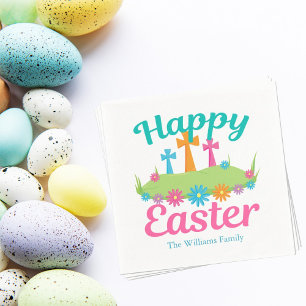 Happy Paful Floral Crosses Custom Party Servet