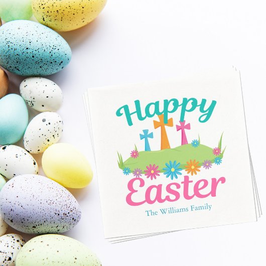 Happy Paful Floral Crosses Custom Party Servet