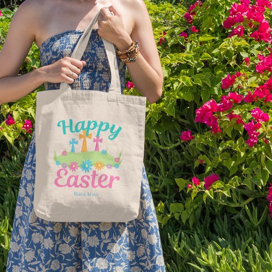 Happy Paful Floral Crosses Custom Party Tote Bag