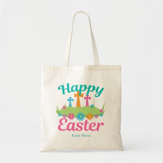 Happy Paful Floral Crosses Custom Party Tote Bag (Voorkant)