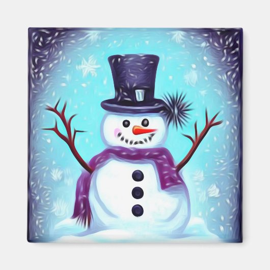 Happy Painted Snowman Magneet (Voorkant)