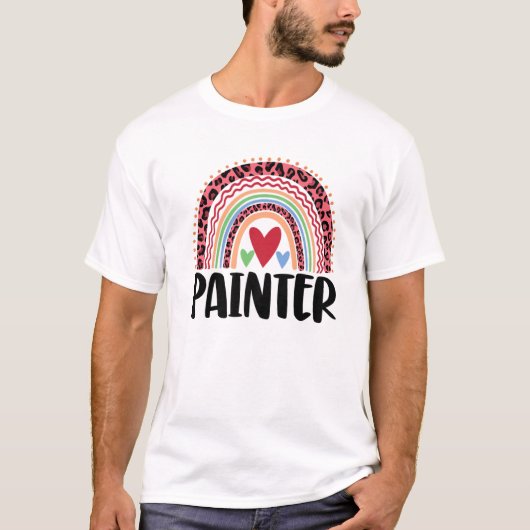Happy Painter Rainbow Funny Mannen Leopard Rainbow T-shirt (Voorkant)